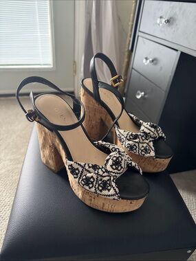 Guess Black & White Cork Platform Sandals